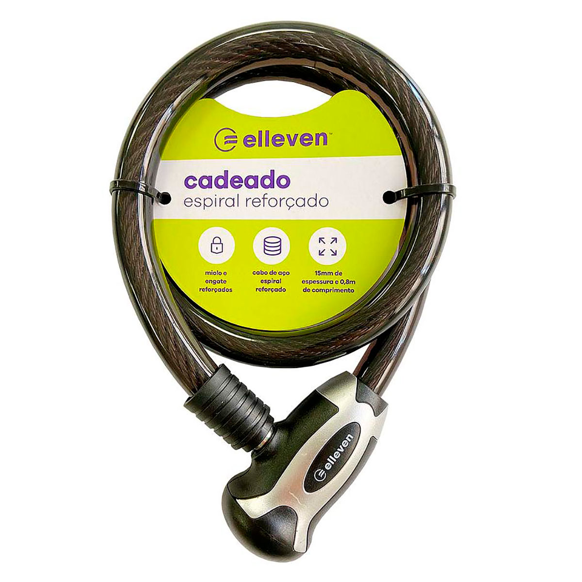 Cadeado Aço 100cm X 15mm Com Chave Preto/cinza Elleven