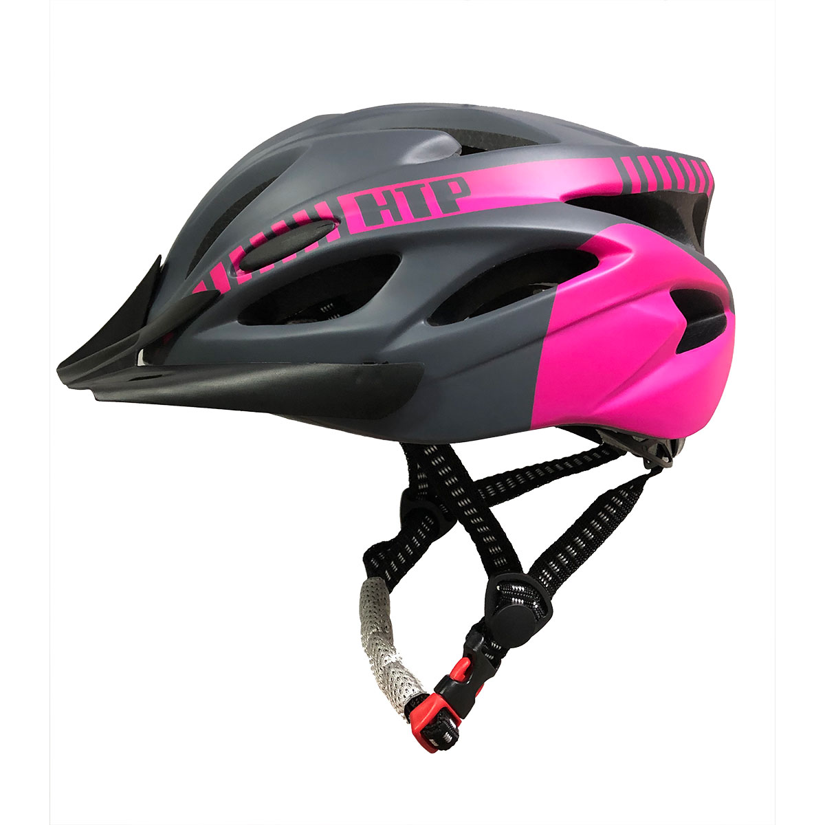Capacete Mtb Sinalizador Led Ciclismo Cores Linha Pro Htp Cor:cinza/pink;tamanho:m 54-58