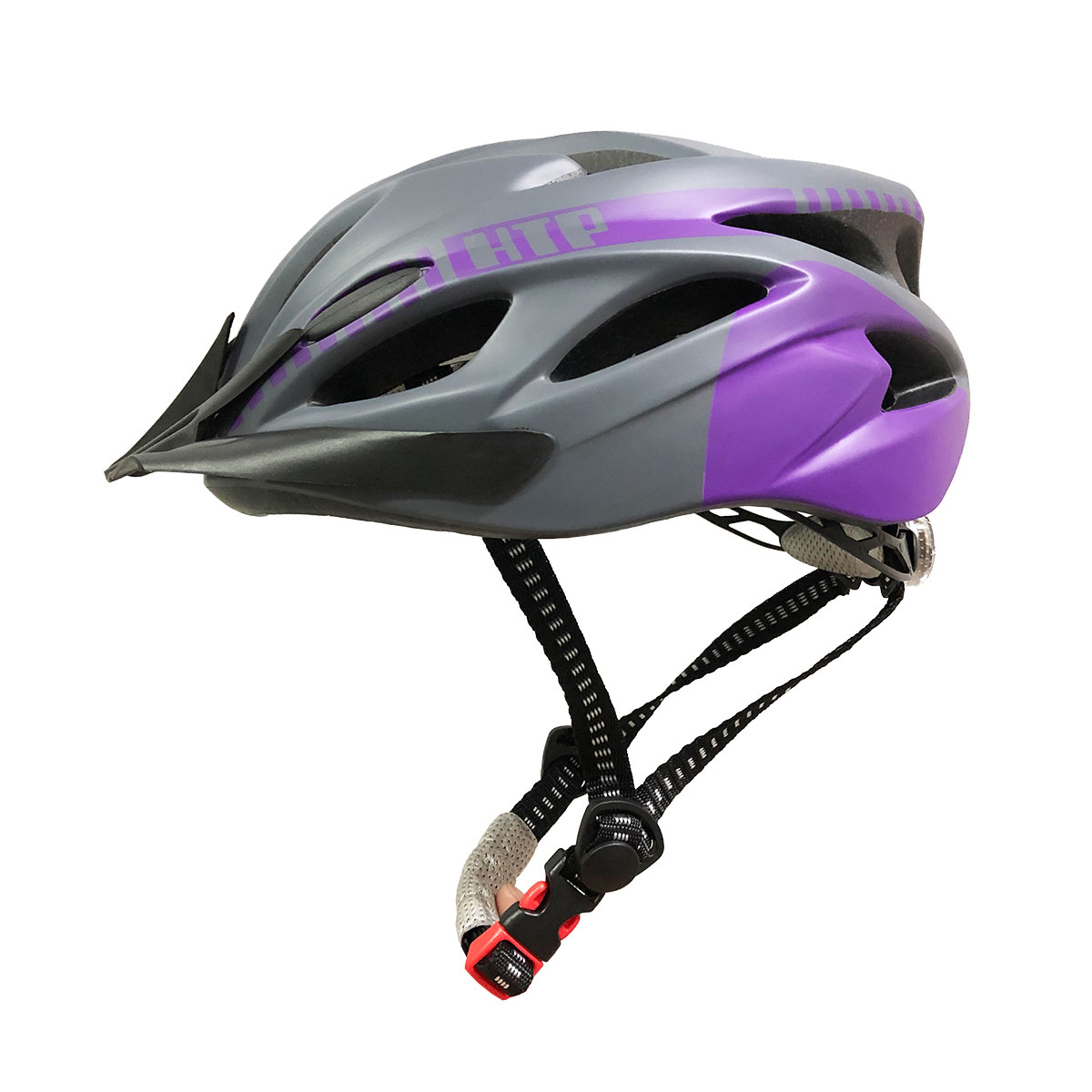 Capacete Mtb Sinalizador Led Ciclismo Cores Linha Pro Htp Cor:cinza/violeta;tamanho:m 54-58