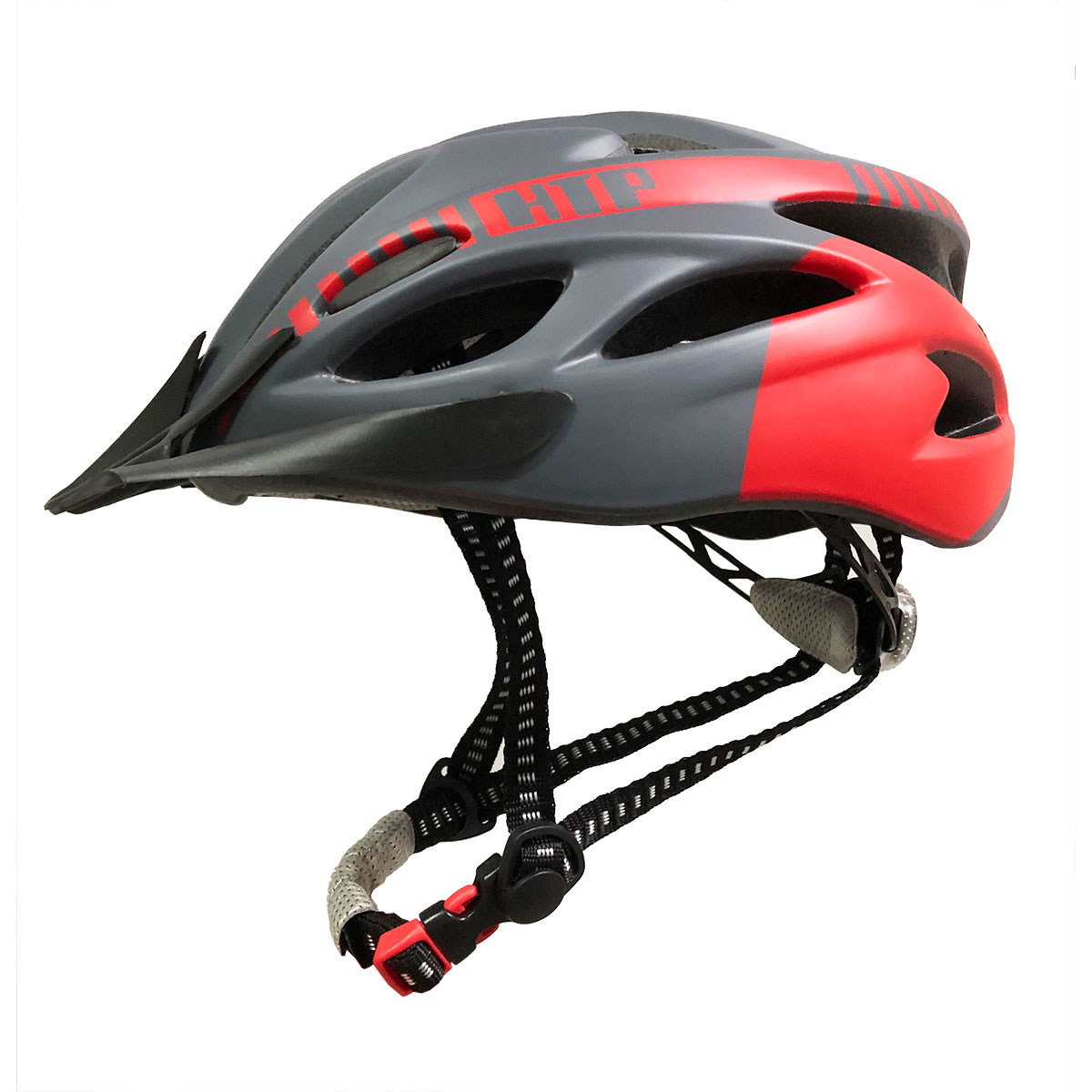 Capacete Mtb Sinalizador Led Ciclismo Cores Linha Pro Htp Cor:cinza/vermelho;tamanho:m 54-58