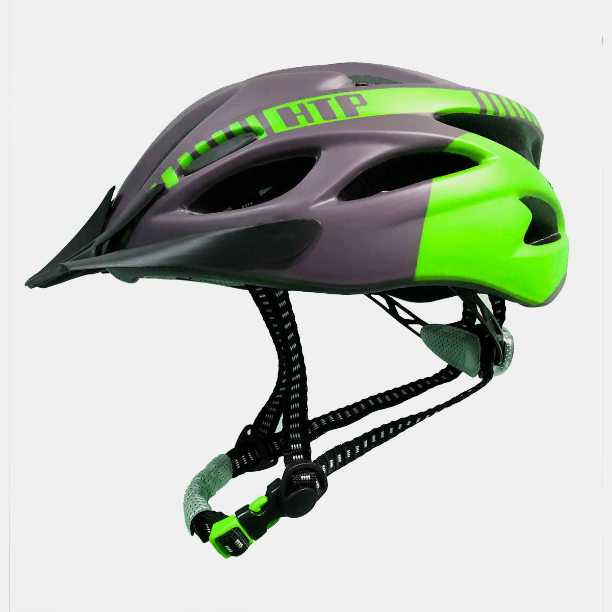 Capacete Mtb Sinalizador Led Ciclismo Cores Linha Pro Htp Cor:cinza/verde;tamanho:m 54-58