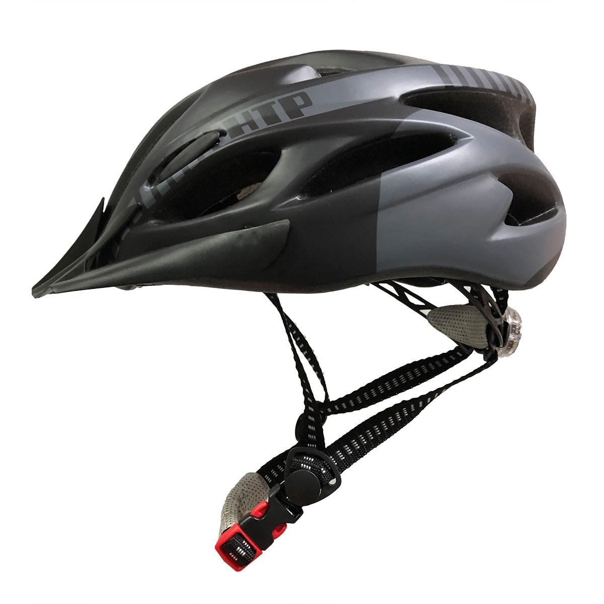 Capacete Mtb Sinalizador Led Ciclismo Cores Linha Pro Htp Cor:preto/cinza;tamanho:g 58-62