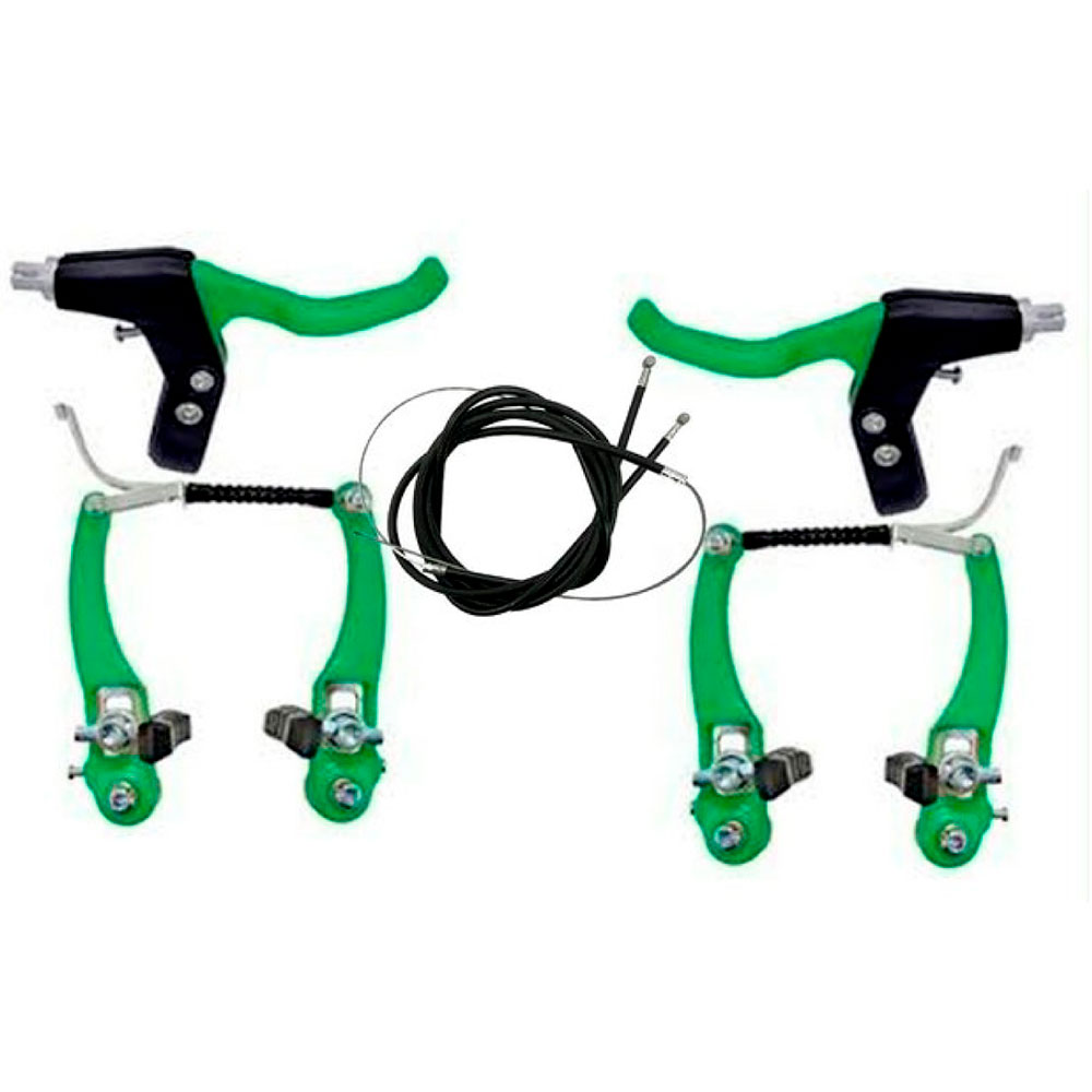 Kit Freio V-brake Nylon Diant /tras Maç Cabos Conduíte Verde